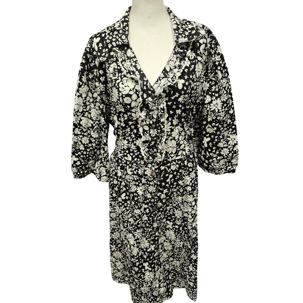 Lanz of salzburg rose button down maxi house dress 2xl cottage black cottage